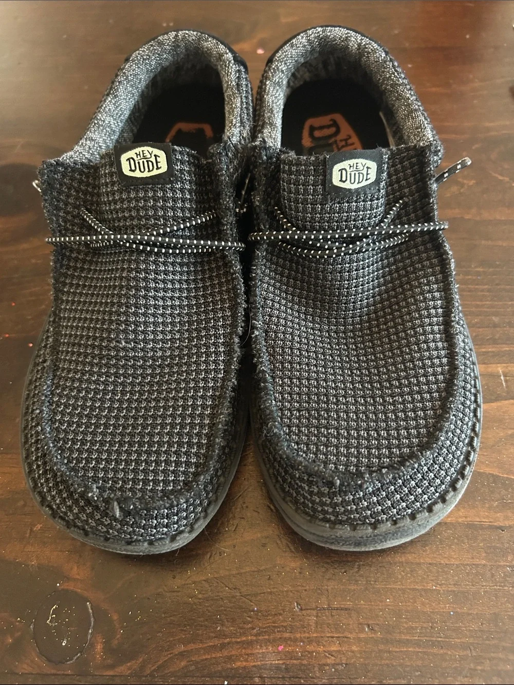 Hey Dude Kids Black Knit Moccasin Slip-Ons